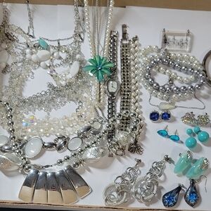 Silver Tone and Blue Jewelry Lot